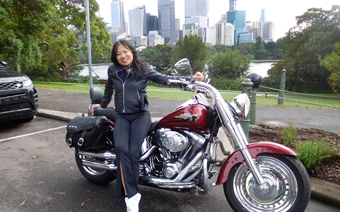 Our passengers first time Harley experience. She loved it. Sydney Australia.