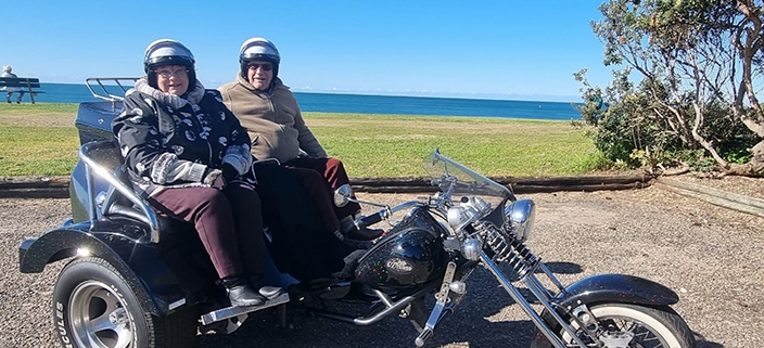 A surprise 85th birthday gift of a trike tour. They explored the northern beaches and Palm Beach area, north of Sydney.