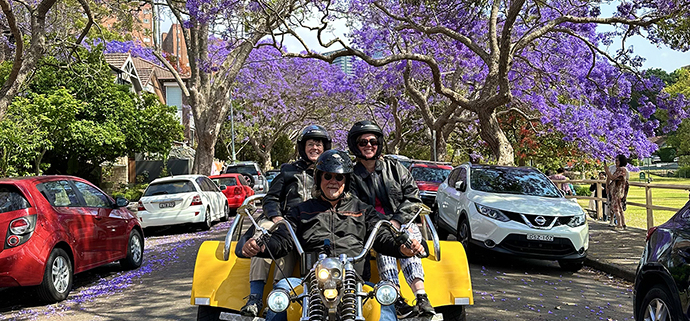 The Sisters Sydney trike tour showed them so many sights, even the beautiful jacarandas.