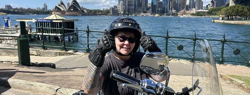 We took Laurie on the 3 Bridges tour, plus one! On the Harley Davidson, they rode over the 4 major bridges of Sydney.