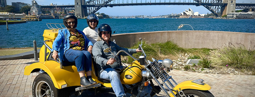 The surprise 60th birthday tour on the trike was a huge success. They loved the unusual route in Sydney.