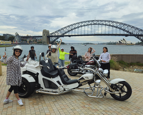 Our Chinese tourists loved the trike and Harley ride in Sydney.