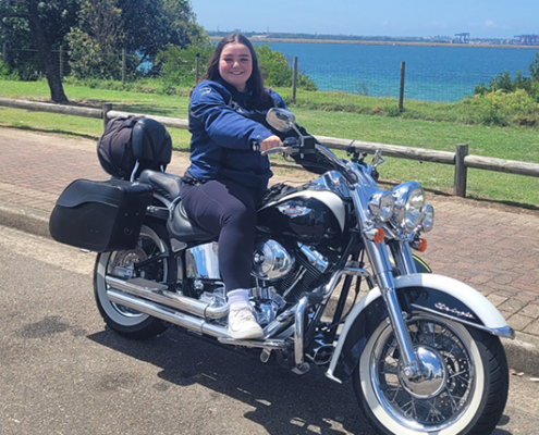 The learner Harley ride experience with one of our riders, gave Alexia some good riding tips. Sydney.