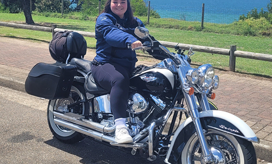 The learner Harley ride experience with one of our riders, gave Alexia some good riding tips. Sydney.